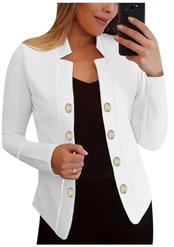 Women's Gold Button Open Front Suit Jackets Notch Lapel Single Breasted Blazers Casual Loose Fit Outwear Suit