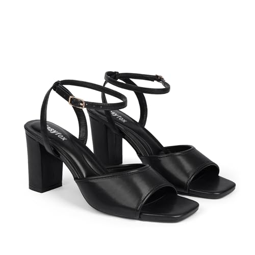 Image of Easyfox Open Toe Chunky Heel Sandals for Women Ankle Strap 3 Inch High Heels Dress Wedding Block Shoes