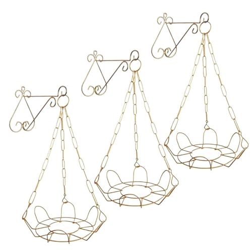 Kit 3 Suporte Margarida Suspenso Completo para Vaso e Planta Dourado + 3 Corrente 44cm Para Pendurar