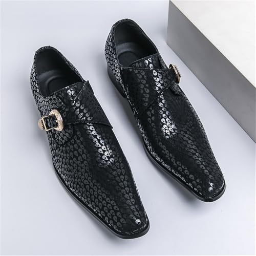 Men's Leather Dress Shoes Single-Buckle Monk Slip-On Classic Formal Pointed-Toe Sequins Derby Shoes2