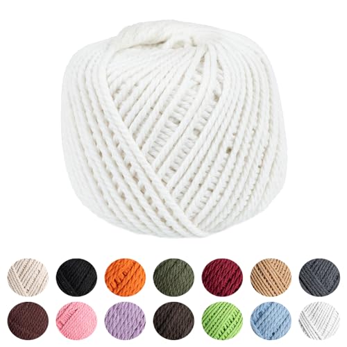 Craft County Natural Macramé Cotton Rope – Knitting, DIY, and Wall Hangings – White 3mm (50 Meters)