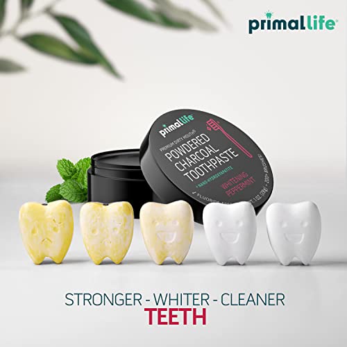 Image of Primal Life Organics - Dirty Mouth Toothpowder, Activated Charcoal Tooth Cleaning Powder, Essential Oils with Kaolin & Bentonite Clay, Good for 200+ Brushings, Organic, Vegan (Black Peppermint, 1 oz)