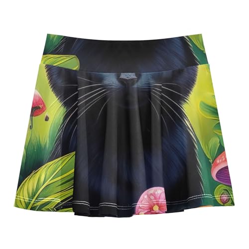 Black Cat Flowers Girls Skorts Athletic Shorts Toddler Tennis Skirts Navy Pleated 3t