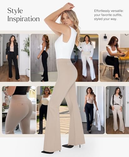 Popilush Dress Pants Women - Comfy Work Pants Flare High Waisted Stretchy Bootcut Wide Leg Trousers Business Casual Outfits4