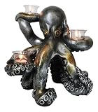Ebros Rustic Antiqued Silver Bronze Finish Deep Ocean Octopus Candle Holder Statue 12.5" H Kraken Sea Monster Candleholder Decorative Sculpture Made of Resin
