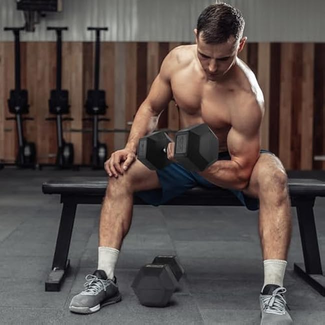 LIFERUN Rubber Grip Dumbbells Rubber Coated Cast Iron, with Anti-Slip Hex Black Dumbbell, Free Weights Dumbbell Set, 60lb/ 65lb/ 70lb/ 75lb dumbbells set of 2