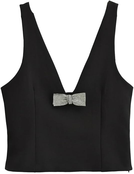 Women's Sleeveless Short Bow Decorated Vest