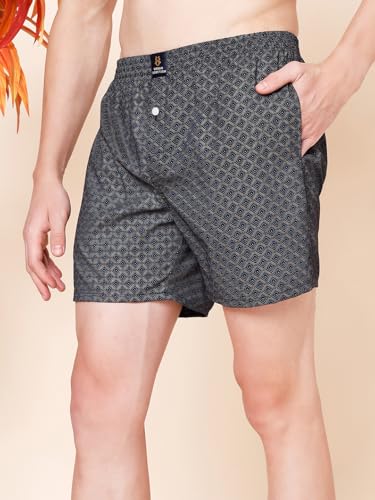 Image of Urban Scottish Men's Pack of 2 Cotton Printed Boxers with Side Pockets