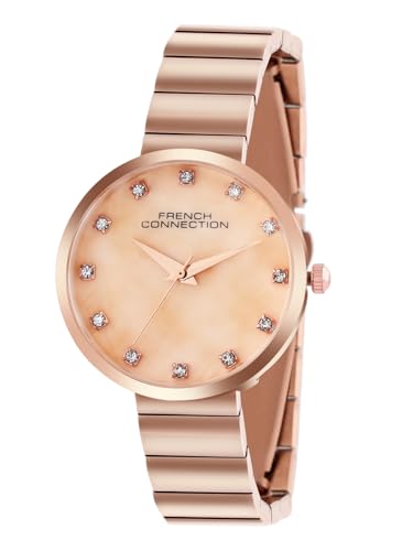 Image of French Connection Mop Rosegold Round Dial with Rose Stainless Steel Metal Strap Watch - for Womens FCN0128RGM