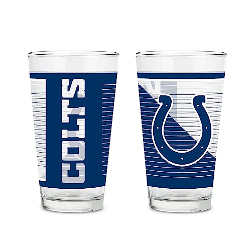 Rico Industries NFL Football Indianapolis Colts Main 16 oz Pint Glasses with Digitally Printed Logo, Practical Set of 2 Classic Drinking Glasses, Dishwasher Safe