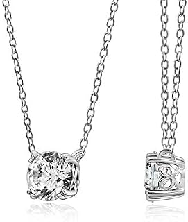 Amazon Collection Platinum or Gold-Plated Sterling Silver Round-Cut Infinite Elements Zirconia Solitaire Pendant Necklace