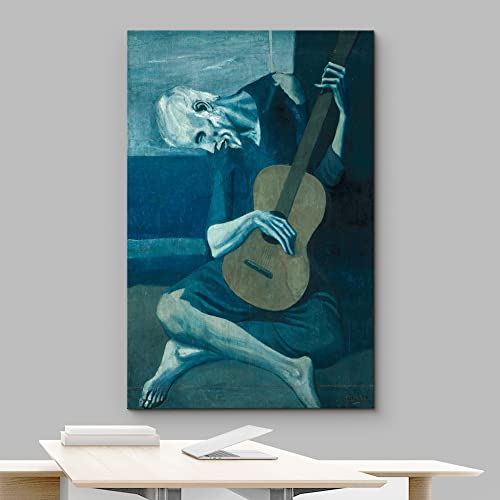 Wall26 Canvas Print Wall Art The Old Guitarist By Pablo Picasso Cultural People Oil Painting Fine Art Traditional Dramatic Multicolor Ultra For Living Room, Bedroom, Office - 32"X48" #TOP2