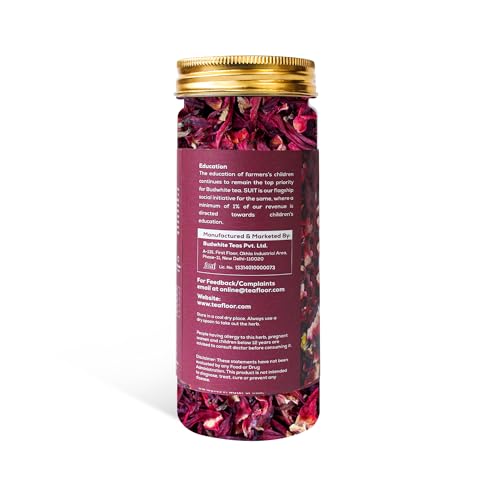 Image of TEAFLOOR 100% Dried Natural Hibiscus Flower Tea: Explore The Ruby Nectar || Wellness & Health,Vitamin C Bursts || Whole Flower Buds, Brew Hot Or Iced - Caffein Free || 50 Grams (Pack Of 4)