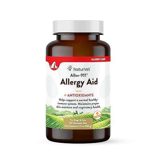 NaturVet Aller-911 Advanced Allergy Aid for Dogs, Cats – Antioxidant-Rich Pet Supplement with Omegas, DHA, EPA – Helps Support Dog Immune System, Cat Respiratory Health, Skin Moisture 60 Ct.