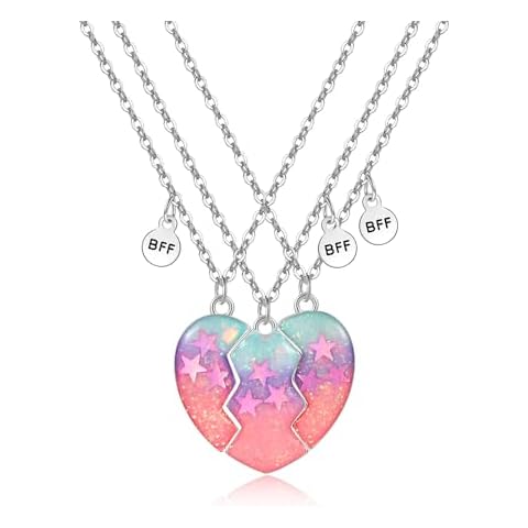 Saalort Best Friend Necklaces for 3, Magnetic Stitching Heart-shaped Friendship BFF Sequin Pendant 3PCS/Set Jewelry for Women (Purple Star Sequin) Cover