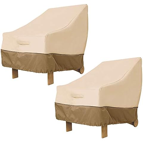 FOUNDOVE 2PCS Garden Chair Cover Waterproof for Garden Deep Seat Lounge Chair, Veranda High Back Armchair Sofa Furniture Covers for Patio Stacking Chair (96.5 * 89 * 79cm, Beige) Cover