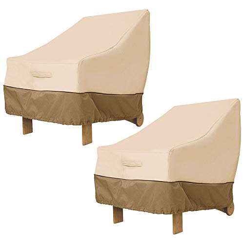 FOUNDOVE - FOUNDOVE 2PCS Garden Chair Cover Waterproof for Garden Deep Seat Lounge Chair, Veranda High Back Armchair Sofa Furniture Covers for Patio Stacking Chair (96.5 * 89 * 79cm, Beige)