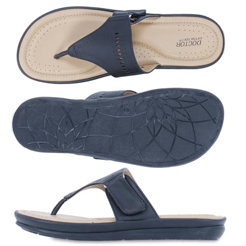 Image of DOCTOR EXTRA SOFT Women's Flat Memory Foam Slippers /Flip-Flops Fashion Stylish Casual Comfortable Diabetic Orthopedic Lightweight Synthetic Slip-On Sandals With Adjustable Strap For Girls D-608