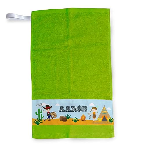 Toalla Cole Guardería INDIA COWBOY Personalizada Nombre Con Cinta para colgarla Vuelta al Cole Regalo Niño Niña Infantil Fomdo del mar