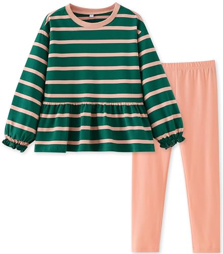 Image of UMELOK Girls Clothing Set 2 Pcs Long Sleeve Ruffle Print Top and Leggings Fall Outfit Size 4-7 Years