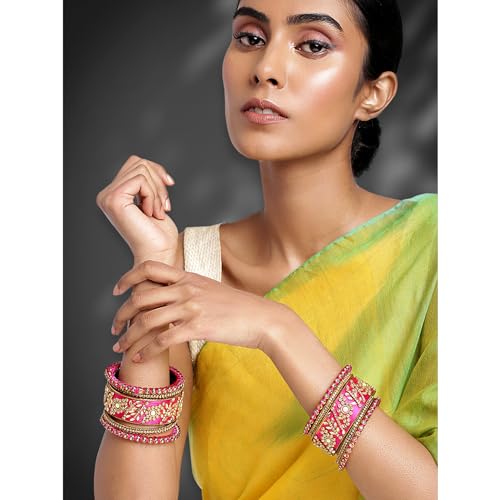 Image of Peora Silk Thread Matching Floral Bangle Set Bridal Chuda Chura Jewellery for Women Girls Navratri Gift - Size 2.8 inch
