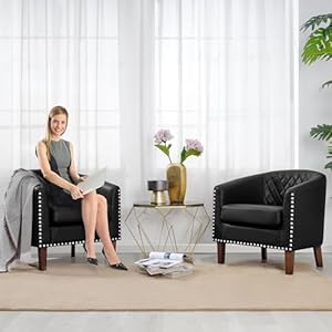 Primezonebarrelchairsetof2comfyaccentchairfauxleatherlivingroomchairsclubchairwithcushionnailheadtrimanddiamondgridbackrestreadingchairforbedroomwaitingroomblack Urban Country Home Decor Primezone barrel chair set of 2 comfy accent chair faux leather living room chairs club chair with cushion nailhead trim and diamond grid backrest reading chair for bedroom waiting room black urban country home decor