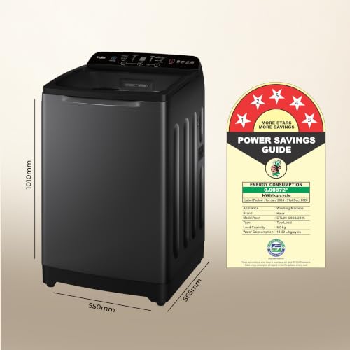 Image of Haier 9 Kg Oceanus Wave Drum 15 Min Quick Wash Fully Automatic Top Load Washing Machine, Dark Jade Silver (ETL90-C8S8)