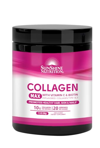 Sunshine Nutrition Collagen Max Powder with Vitamin C & Biotin I Supports Radiant & Youthful Skin I 7.3oz (208 grams)