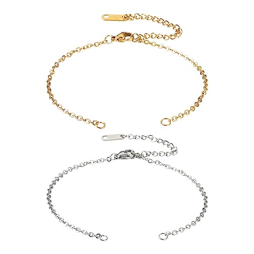 KISSITTY 8pcs Golden Silver Adjustable Bracelet Chains 304 Stainless Steel Cable Extender Chains Replacement with Clasp for Women Friendship DIY Necklaces Bracelets Jewelry Making