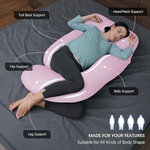 Image of MOON PARK Pregnancy Pillows for Sleeping - U Shaped Full Body Maternity Pillow with Removable Cover - Support for Back, Legs, Belly, Hips - 57 Inch - Purple - Cooling Cover