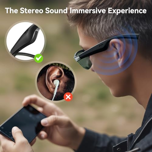 ElecFusion Smart Glasses,Bluetooth Sunglasses with Open Ear Speaker, Voice Assistant, Sports/Outdoor UV Protection