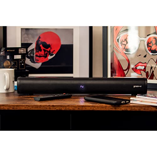 Image of groov-e Bluetooth Sound Bar With 75 Watts of Power and Super Bass | Remote And Button Control | Bluetooth, Optical, USB & AUX Playback | Wall Mount Kit | Black