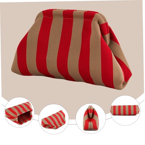 Crochet Purse 9.5x12 Inch Summer Beach Bag Stripe Woven Handbags for Women Ruched Cloud Purse Dumpling Woven Handbag for Vacation Travel4