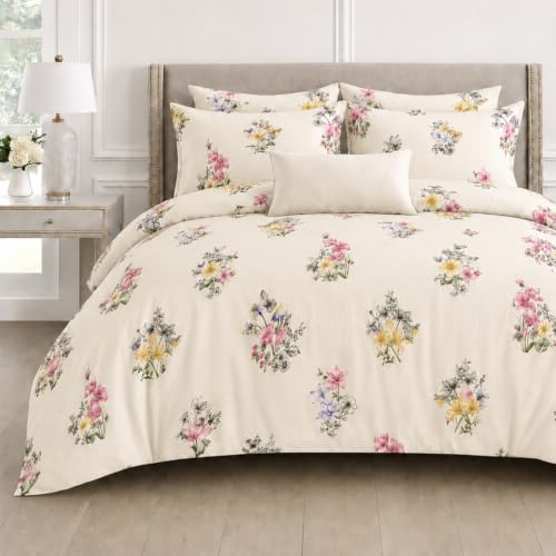Image of DECOR2ADMIRE 300TC Premium Glace Cotton Printed Super King Size Double Bedsheet with Two Pillow Covers, 108 * 108 Inches or 9ft by 9ft or 275 cm x 275 cm (Peach Blooms)