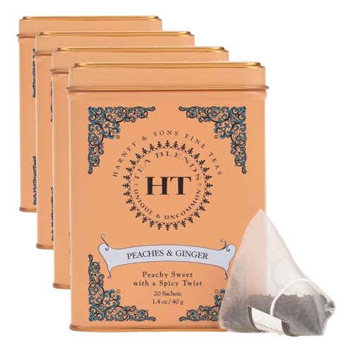 Image of Harney & Sons Peaches & Ginger Black Tea sachet tin, 20ct (Pack of 4)