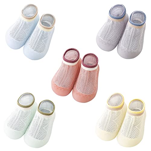 Evedaily 5 Paar Baby Jungen Mädchen Mesh Stricken Atmungsaktive Socken Schuhe Weiche Gummi Sohle Rutschfeste Boden Socken Schuhe Kinder Kleinkind Lauflernschuhe Baby Krabbelschuhe Cover