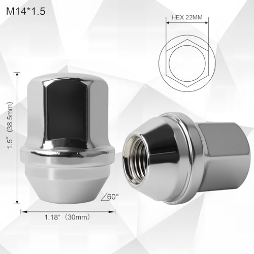Image of M14x1.5 OEM Lug Nuts,Large Acorn Seat Wheel Lug Nuts,Hex 22mm(7 /8')' Height 1.5'' Conical Cone Bulge Seat(20Pcs,Chrome)