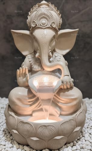 Big Bulk Kamal/Lotus Ganesh Gannpati Fiber Indoor Outdoor Fountain with Led Lights for Home Decor and Office Decoration Or Gifting (Lotus Ganesh New)