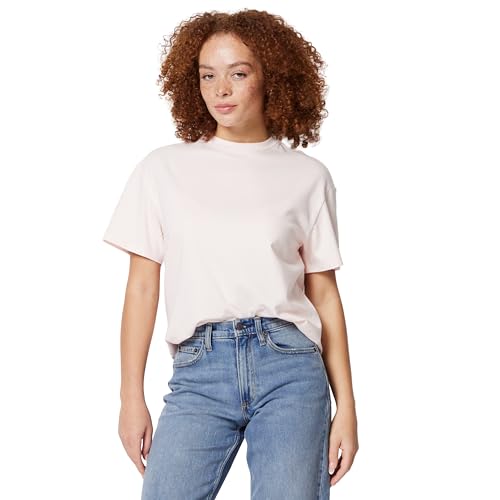 Amazon Essentials Womens Oversized-Fit Short Sleeve Crewneck Shirt Light Pink Large