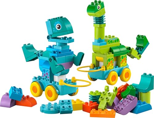 LEGO Duplo Ma Ville Dinosaures sur Roues 3-en-1 Jeu Éducatif pour Fille ou garçon 3 Ans - Diplodocus, T-Rex, tricératops & stégosaure ou ptéranodon & Parasaurolophus - Figurines de Dinosaures 10451