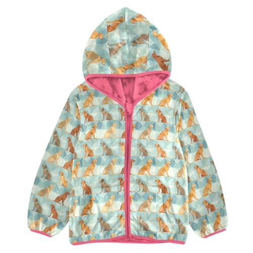 Aflyko Girls Warm Coat Labrador Retriever Geometric Funny Zip-Up Hoodie Fleece Outerwear Kids Pink Hooded Jacket Children's Fashion Lovely Sweatshirt, 7-8T