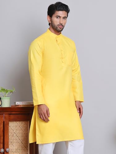 Image of Amazon Brand - Tavasya Men Casual Collared Festive Kurta | Cotton Blend | Solid | Knee Length | Regular Fit (Available in Plus+ Sizes)