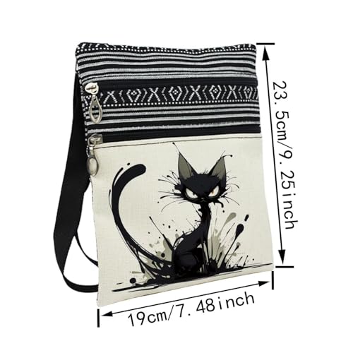 Splash Ink Cat Messenger Bag Small Ethnic Pattern Printed Adjustable Strap Crossbody Zipper Bag Splash Ink Cat Phone Bag Wallet Cute Shoulder Handbag for Women - Image 3