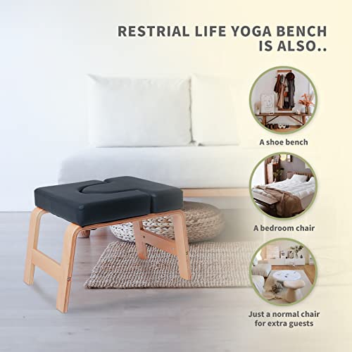 Restrial Life Yoga Headstand Bench- Stand Yoga Chair For Family, Gym - Wood And Pu Pads - Relieve Fatigue And Build Up Body (Black) #TOP6