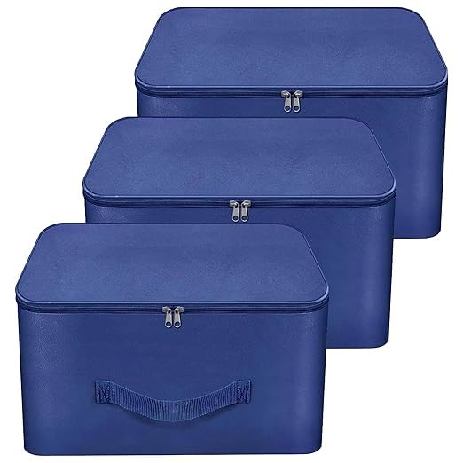 CUTBAZZ Nylon Wardrobe Bag Underbed Moisture Proof Cloth Storage Organizer, Storage box for Clothes Saree Bags with Zippered Closure & Handle (Blue, 38x35.5x25.4 cm) PACK OF 3-image-2