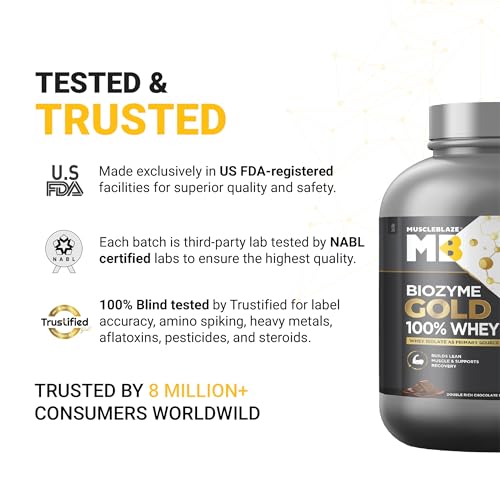 Image of MuscleBlaze Biozyme Gold 100% Whey Protein Powder, Double Rich Chocolate (2kg / 4.4lbs) & Micronised Creatine Monohydrate CreAMP, Citrus Blast (30 Servings, 120g) | Combo Pack
