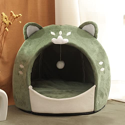 Cat Beds For Indoor Cats. - Cute Cat Bed Cave With Hanging Toy. Calming Cozy Soft Cat Hut. Small Cat Houses With Removable Washable Cushioned Pillow. Portable No Deformation Pet Bed. (Medium, Green) #TOP4
