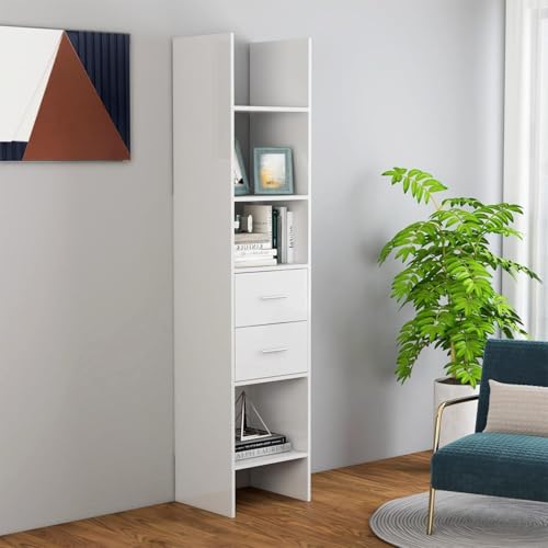 Cinyiqo Estantería Madera contrachapada Blanco Brillante 40x35x180 cm, Libreria Estanteria, Muebles Auxiliares, Estanterias Almacenaje, Mueble Almacenaje, Mueble Organizador - 803422