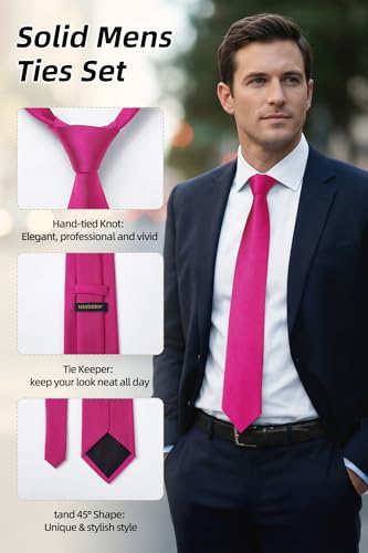 Image of HISDERN Mens Ties Solid Color Ties for Men Formal Necktie with Pocket Square Set Satin Silk Neck Tie Handkerchiefs Set
