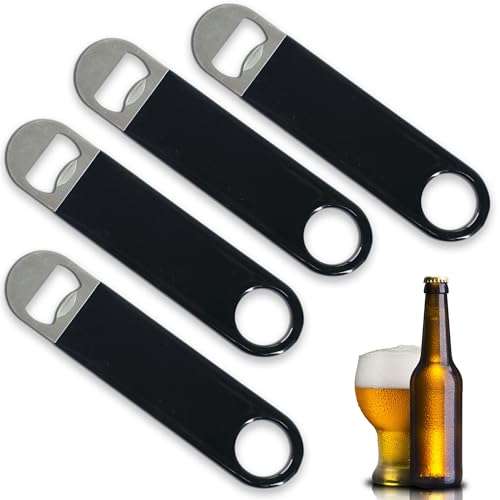 DAQUN 4 Pcs Black Beer Opener, Beer Bottle Openers, Stainless Steel with Rubber Grip, Bartender Pub Tools(7 Inch/17.7cm)